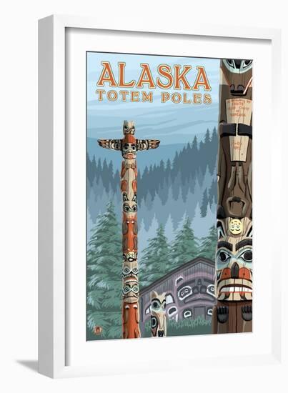Saxman Totem Village, Ketchikan, Alaska-Lantern Press-Framed Art Print
