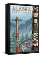 Saxman Totem Village, Ketchikan, Alaska-Lantern Press-Framed Stretched Canvas