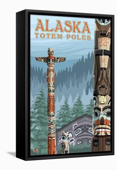 Saxman Totem Village, Ketchikan, Alaska-Lantern Press-Framed Stretched Canvas