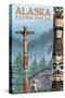 Saxman Totem Village, Ketchikan, Alaska-Lantern Press-Stretched Canvas