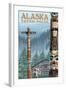 Saxman Totem Village, Ketchikan, Alaska-Lantern Press-Framed Art Print