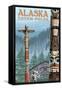 Saxman Totem Village, Ketchikan, Alaska-Lantern Press-Framed Stretched Canvas