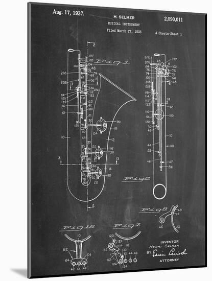 Saxophone Patent-null-Mounted Art Print