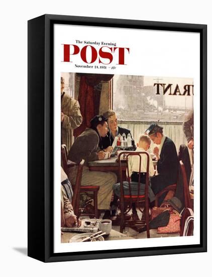 "Saying Grace" Saturday Evening Post Cover, November 24,1951-Norman Rockwell-Framed Stretched Canvas