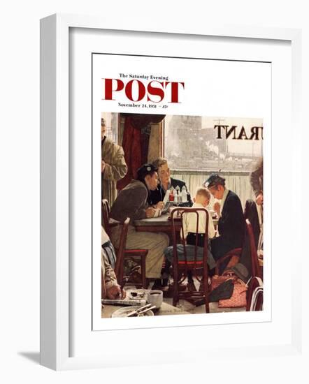 "Saying Grace" Saturday Evening Post Cover, November 24,1951-Norman Rockwell-Framed Giclee Print