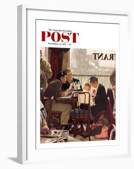 "Saying Grace" Saturday Evening Post Cover, November 24,1951-Norman Rockwell-Framed Giclee Print