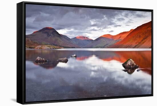 Scafell Range across Reflective Waters of Wast Water, Lake District Nat'l Pk, Cumbria, England, UK-Julian Elliott-Framed Stretched Canvas