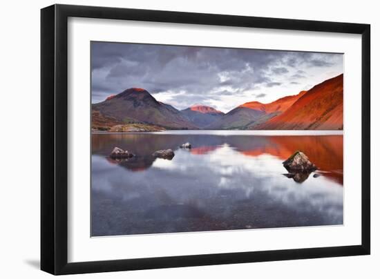 Scafell Range across Reflective Waters of Wast Water, Lake District Nat'l Pk, Cumbria, England, UK-Julian Elliott-Framed Photographic Print