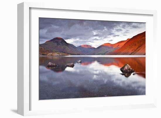 Scafell Range across Reflective Waters of Wast Water, Lake District Nat'l Pk, Cumbria, England, UK-Julian Elliott-Framed Photographic Print