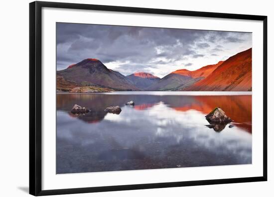 Scafell Range across Reflective Waters of Wast Water, Lake District Nat'l Pk, Cumbria, England, UK-Julian Elliott-Framed Photographic Print