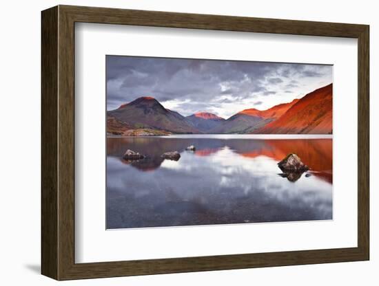 Scafell Range across Reflective Waters of Wast Water, Lake District Nat'l Pk, Cumbria, England, UK-Julian Elliott-Framed Photographic Print