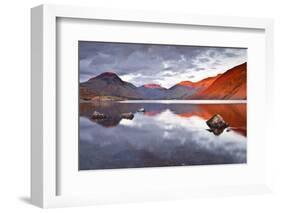 Scafell Range across Reflective Waters of Wast Water, Lake District Nat'l Pk, Cumbria, England, UK-Julian Elliott-Framed Photographic Print