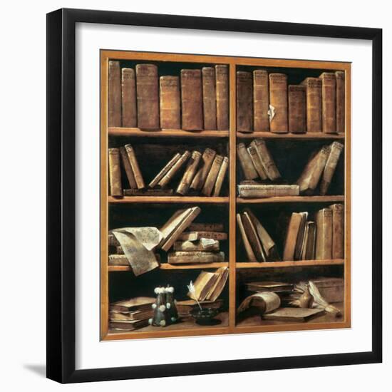 Scaffali con libri di musica-Giuseppe Maria Crespi-Framed Art Print