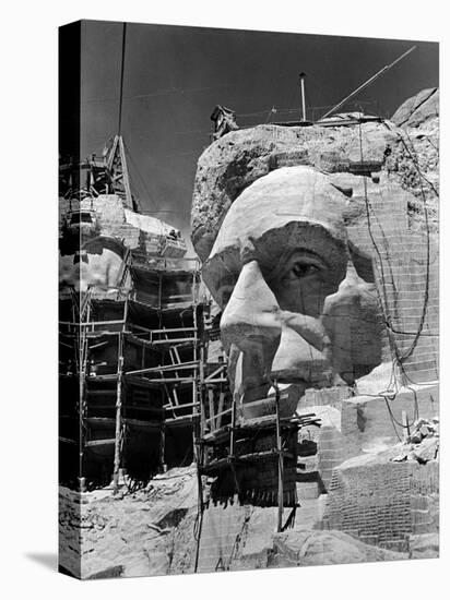 Scaffolding around Head of Abraham Lincoln, Partially Sculptured During Mt. Rushmore Construction-Alfred Eisenstaedt-Stretched Canvas