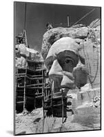 Scaffolding around Head of Abraham Lincoln, Partially Sculptured During Mt. Rushmore Construction-Alfred Eisenstaedt-Mounted Premium Photographic Print