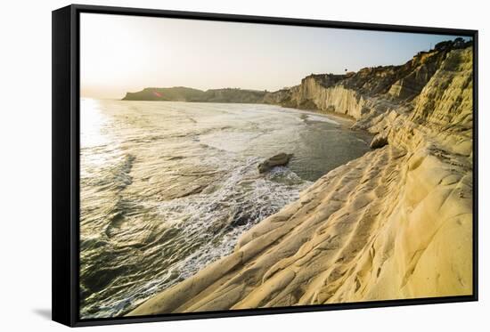 Scala Dei Turchi at Sunset, Realmonte, Agrigento, Sicily, Italy, Mediterranean, Europe-Matthew Williams-Ellis-Framed Stretched Canvas