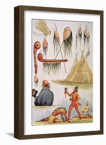 Scalping and Decorative Use of Scalps-George Catlin-Framed Giclee Print