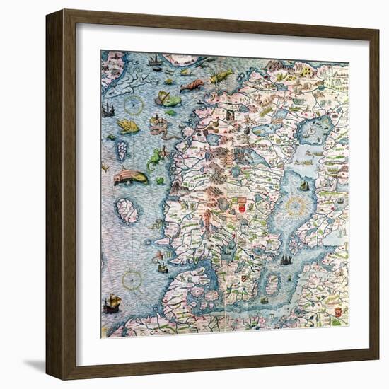 Scandinavia, Detail from the Carta Marina Da Olaus Magnus, 1572-Antonio Lafreri-Framed Giclee Print