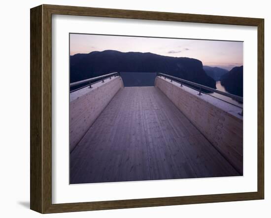 Scandinavia, Norway, Aurlandsfjord, Mountains, Fjord, Viewpoint, Panorama, Twilight-Rainer Mirau-Framed Photographic Print