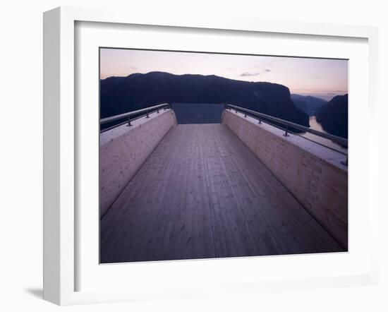 Scandinavia, Norway, Aurlandsfjord, Mountains, Fjord, Viewpoint, Panorama, Twilight-Rainer Mirau-Framed Photographic Print