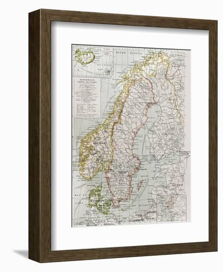 Scandinavia Political Map With Iceland Insert Map-marzolino-Framed Art Print