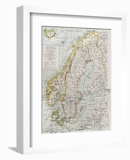 Scandinavia Political Map With Iceland Insert Map-marzolino-Framed Art Print