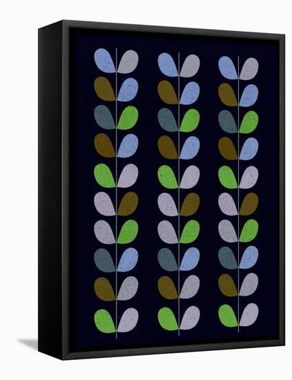 Scandinavian Leaf Pattern on Black I-Anita Nilsson-Framed Stretched Canvas