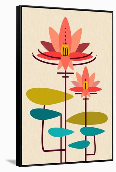 Scandinavian Lotus (White)-null-Framed Stretched Canvas