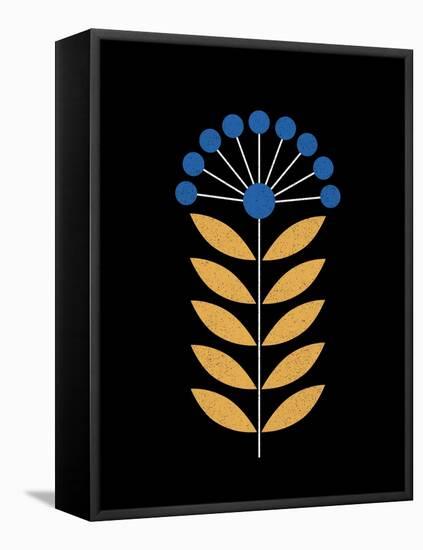 Scandinavian Steel blue Flower on Black-Anita Nilsson-Framed Stretched Canvas