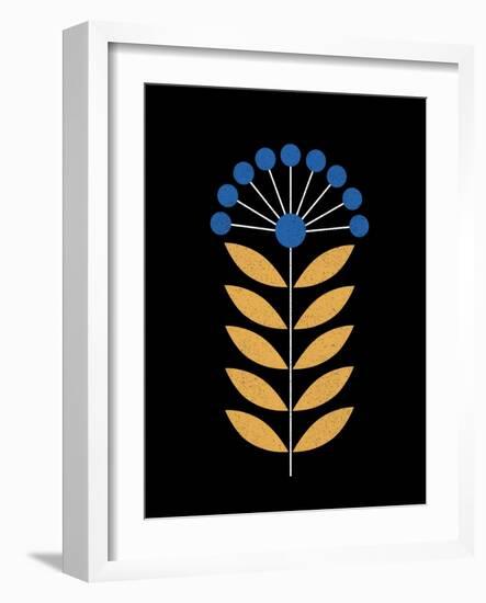 Scandinavian Steel blue Flower on Black-Anita Nilsson-Framed Art Print