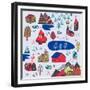 Scandinavian Style. Vector Illustration with Norwegian Village-Daria_I-Framed Premium Giclee Print