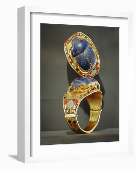 Scarab Bracelet, from the Tomb of Tutankhamun, New Kingdom (Gold and Lapis Lazuli)-Egyptian 18th Dynasty-Framed Giclee Print