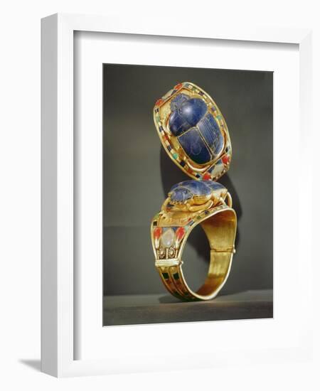 Scarab Bracelet, from the Tomb of Tutankhamun, New Kingdom (Gold and Lapis Lazuli)-Egyptian 18th Dynasty-Framed Premium Giclee Print