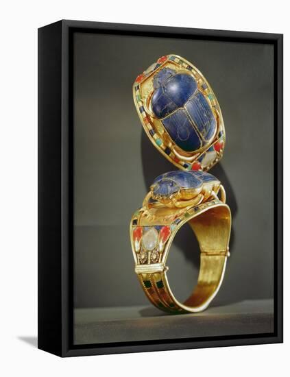 Scarab Bracelet, from the Tomb of Tutankhamun, New Kingdom (Gold and Lapis Lazuli)-Egyptian 18th Dynasty-Framed Stretched Canvas