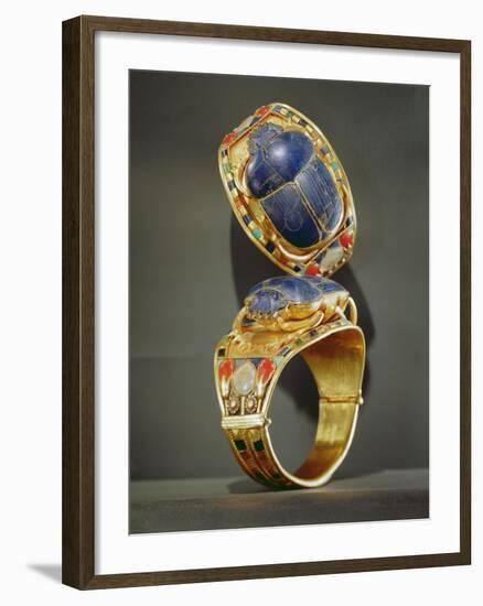 Scarab Bracelet, from the Tomb of Tutankhamun, New Kingdom (Gold and Lapis Lazuli)-Egyptian 18th Dynasty-Framed Giclee Print