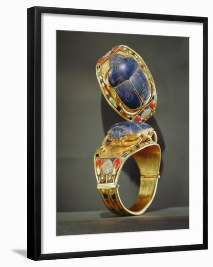 Scarab Bracelet, from the Tomb of Tutankhamun, New Kingdom (Gold and Lapis Lazuli)-Egyptian 18th Dynasty-Framed Giclee Print