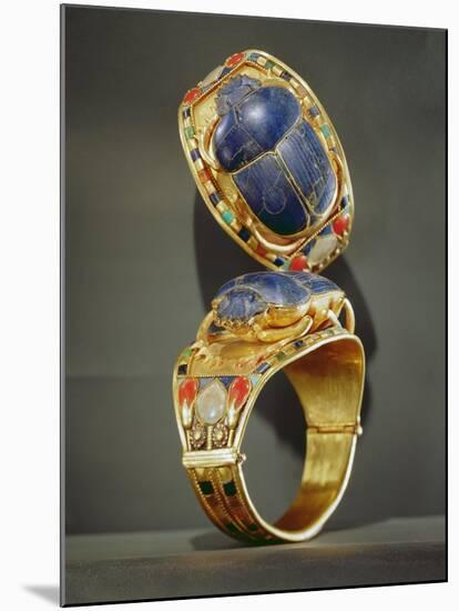 Scarab Bracelet, from the Tomb of Tutankhamun, New Kingdom (Gold and Lapis Lazuli)-Egyptian 18th Dynasty-Mounted Giclee Print
