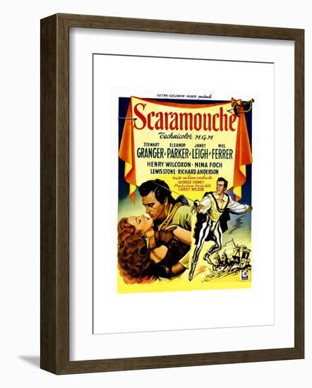 Scaramouche, Eleanor Parker, Stewart Granger, (Belgian Poster Art), 1952-null-Framed Giclee Print