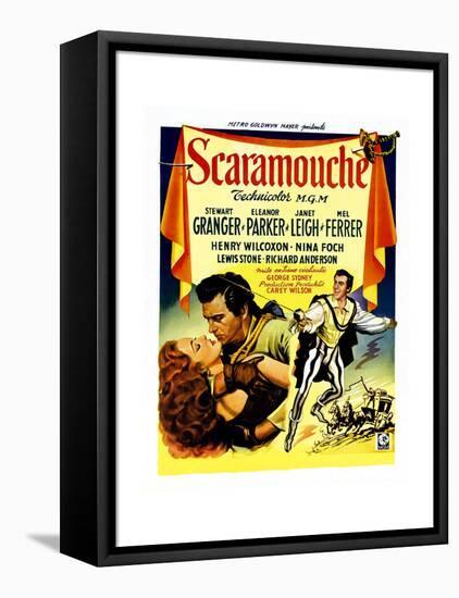 Scaramouche, Eleanor Parker, Stewart Granger, (Belgian Poster Art), 1952-null-Framed Stretched Canvas