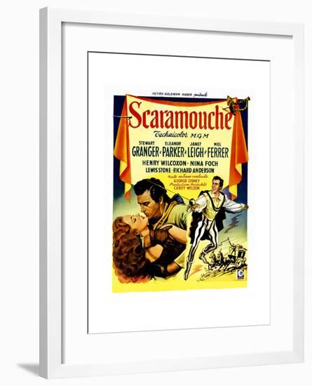 Scaramouche, Eleanor Parker, Stewart Granger, (Belgian Poster Art), 1952-null-Framed Giclee Print
