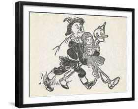 Scarecrow and the Tin Woodman Carrying a Sleeping Dorothy and Toto Out Of the Deadly Poppy Field-William Denslow-Framed Giclee Print