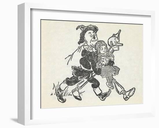 Scarecrow and the Tin Woodman Carrying a Sleeping Dorothy and Toto Out Of the Deadly Poppy Field-William Denslow-Framed Giclee Print