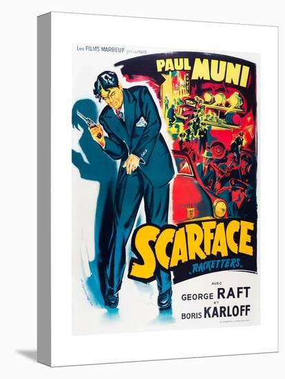 SCARFACE, Paul Muni on French poster art, 1932.-null-Stretched Canvas