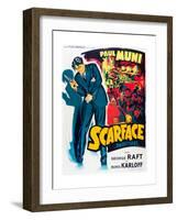 SCARFACE, Paul Muni on French poster art, 1932.-null-Framed Art Print