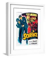 SCARFACE, Paul Muni on French poster art, 1932.-null-Framed Art Print