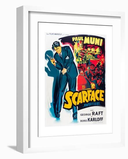 SCARFACE, Paul Muni on French poster art, 1932.-null-Framed Art Print