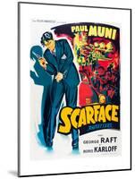 SCARFACE, Paul Muni on French poster art, 1932.-null-Mounted Art Print