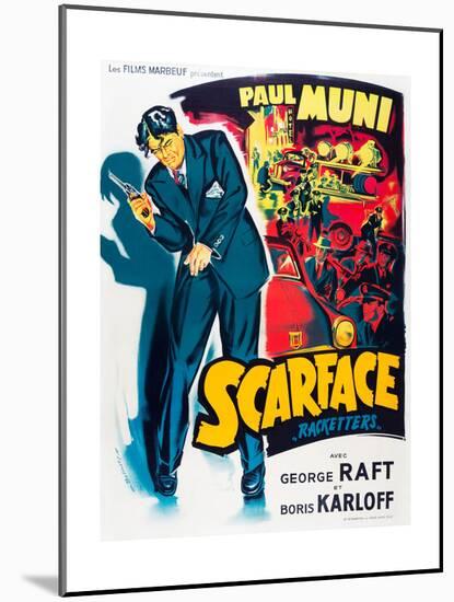 SCARFACE, Paul Muni on French poster art, 1932.-null-Mounted Art Print