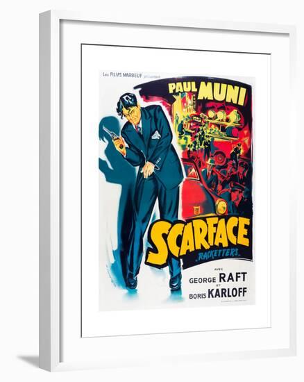 SCARFACE, Paul Muni on French poster art, 1932.-null-Framed Art Print