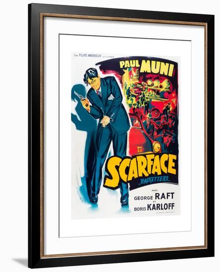 SCARFACE, Paul Muni on French poster art, 1932.-null-Framed Art Print